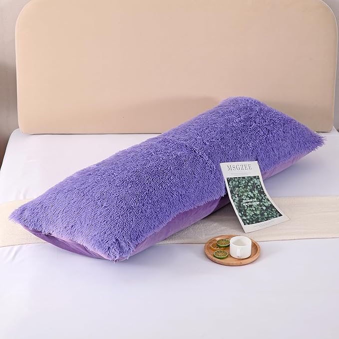 Reafort Luxury Faux Fur Body Pillow Cover 21" x 54", Long Hair PV Plush Body Pillow Case with Hidden Zipper Closure, Ultra Soft Fluffy Decorative Long Pillow Cover (Lilac, Body)