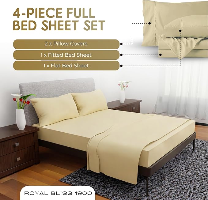 Full Size Bed Sheets – 4Pcs Bed Sheets Full Size Set, Deep Pocket, Double Brushed Microfiber, Fade Resistant, Soft & Breathable for Cozy and Comfortable Sleep(Tan)