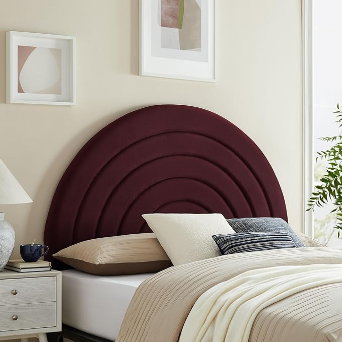 Modway Solana Soft Arch Shaped Round Queen Headboard in Mulberry – Upholstered Headboard – Stain-Resistant Performance Velvet Headboard for Queen Size Beds