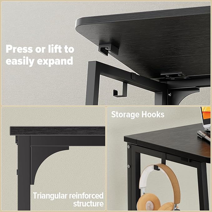 WOHOMO Folding Desk, 39.4" Narrow Writing Foldable Desk, Space-Saving Laptop Table, Easy Assemble Workstation for Home Office, Black