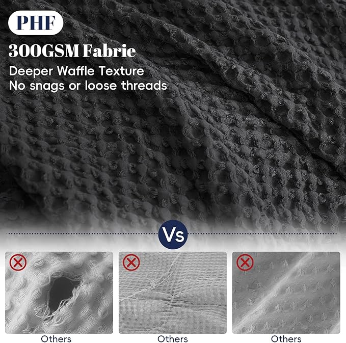 PHF Waffle Weave Duvet Cover Set King Size, No Snagging Ultra Soft Luxury Textured Breathable Comforter Cover for All Season 3pcs, Durable Bedding Duvet Set with 2 Pillow Shams, 104"x90", Black