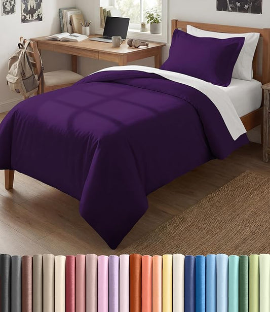 Duvet Cover Twin/Twin XL Size Set - Extra Soft Twin/Twin XL Duvet Cover 68" x 90" with 1 Pillow Sham - Hotel Luxury, Easy Care, Fade Free w/ Zipper Closures & Ties - Comfy, Cozy & Breathable (Purple)