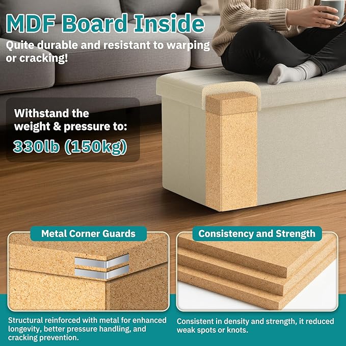 30-INCH Storage Ottoman Bench, Footrest with Storage, End of Bed Bench Coffee Table for Living Room, Bedroom, Entryway, Beige