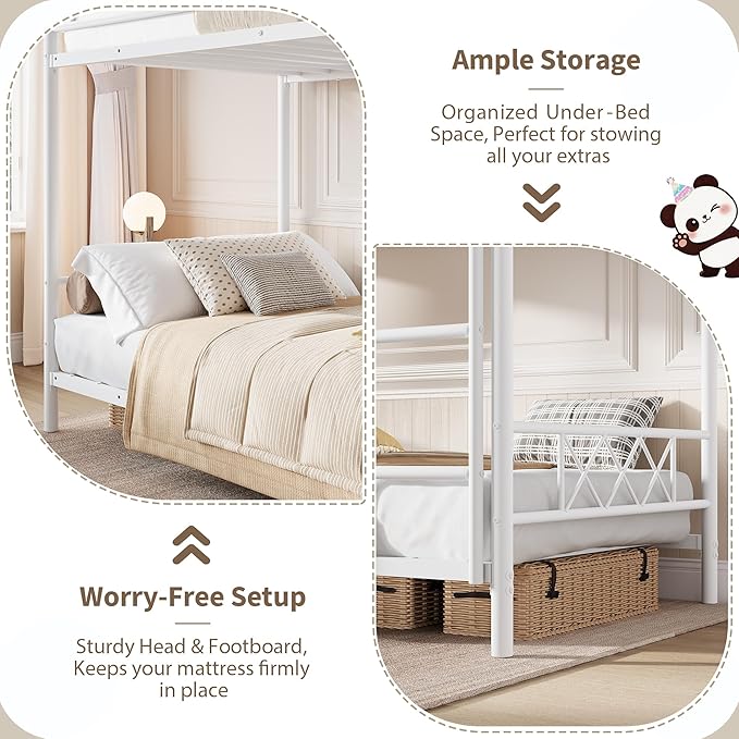 Garvee Twin Over Twin Bunk Bed with Stairs, Heavy Duty Metal Construction & High Guardrail, Sturdy Steel Slats Support, No Box Spring, Space Efficient, White