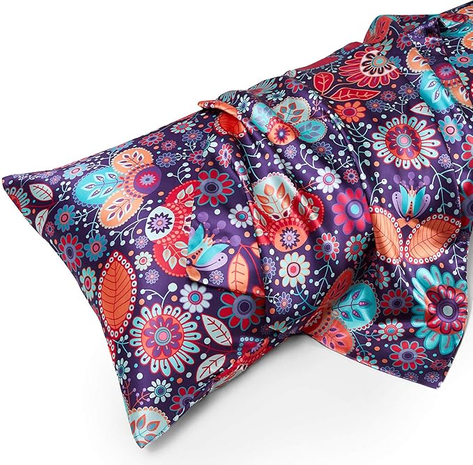 MR&HM Satin Body Pillow Cover, Soft and Breathable Body Pillow Case with Envelope Closure, Cooling and Silky Long Pillowcase for Hair and Skin,Grey (20x54, Boho Floral)