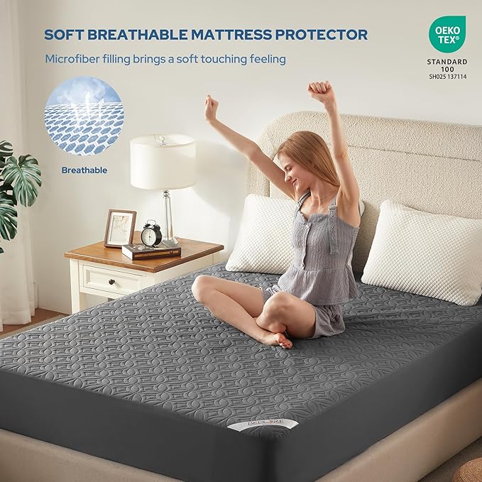 BEDLORE 2 Pack Waterproof Mattress Protector, Full Size Mattress Pad with Deep Pocket 6"-15" Depth, Soft Breathable Bed Mattress Cover for Bedroom, College Dorm (Gray)