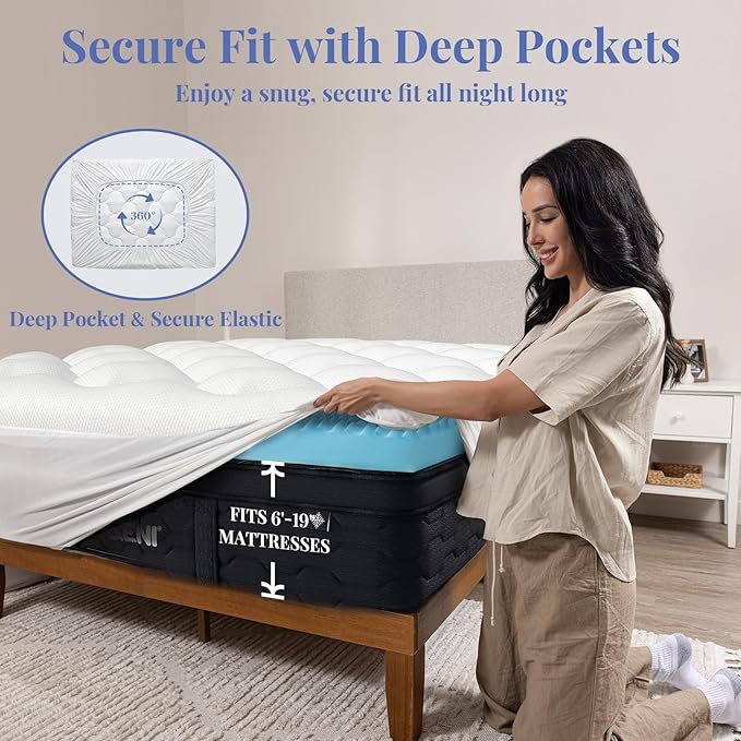 OhGeni Cooling 5 Inch Twin XL Dual Layer Mattress Topper, 3 Inch Egg Crate Gel Memory Foam, 2 Inch Pillow Top Pad, College Dorm Essentials Bedroom Mattresses Cover, Sleep Comfort and Back Pain Relief