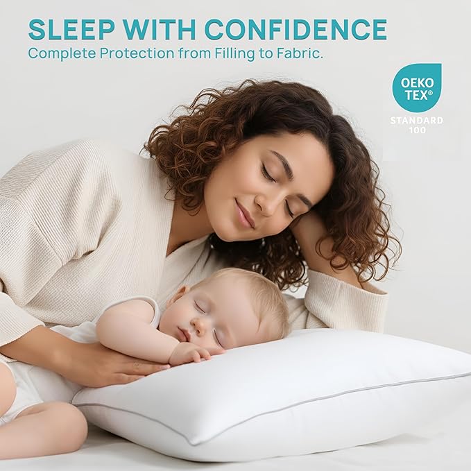 Luxury Hotel Collection Bed Pillows Standard/Queen Size Set of 2 - Original Soft Down Alternative Pillow for Sleeping - Soft Support for Back, Stomach or Side Sleepers - Breathable & Cooling Effect