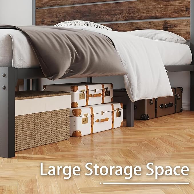 Fluest Full Bed Frame with Headboard and Footboard, Metal Full Bed Frame with Under Bed Storage, All-Metal Support System, No Box Spring Needed, Easy Assembly,Rustic Brown