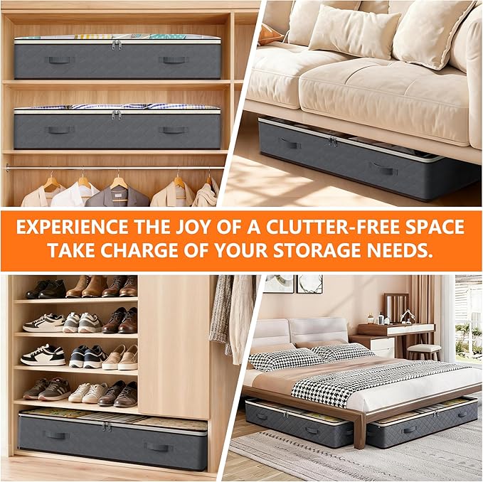 90L Under Bed Storage Containers,2-Pack Closet Organizers and Storage Bins,for Organization and Storage Clothes, Shoes, Blankets & Pillows,Visible Transparent Top Storage Bins with Lids, Black