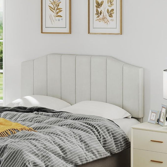 Furpopup Velvet Queen Size Headboard, Upholstered Headboard Queen/Full Size Wall Mount and Bed Frame Mount, Featuring High-Density Sponge Padding Luxury Texture Easy Assembly Comfort Style-Cream
