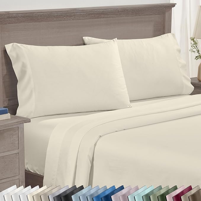 California Design Den Luxuriously Soft Premium 600 Thread Count, 100% Cotton Set of 2 Cases, Crisp King Size Pillow Case Set of 2, Fits King Pillows - Cream (Warm Ivory)