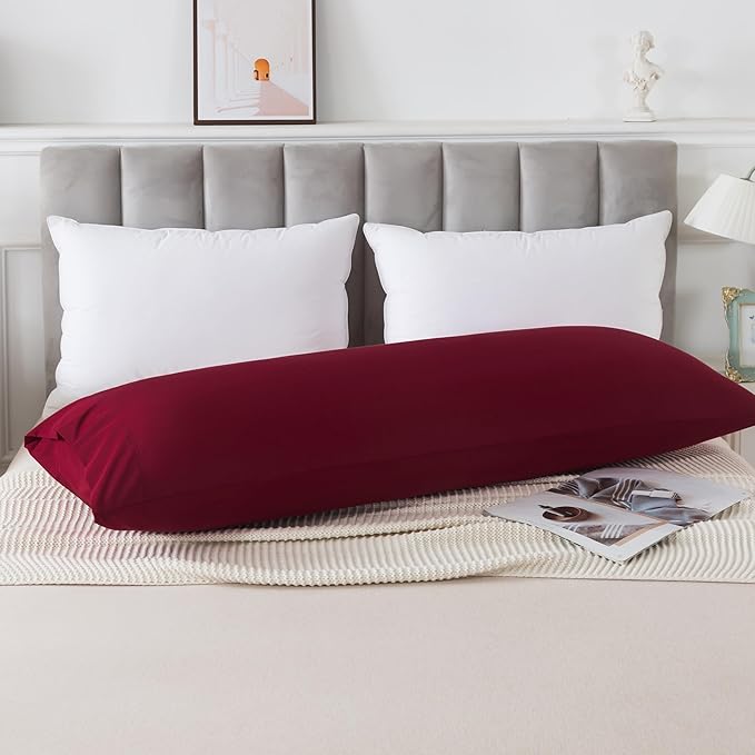 WhatsBedding Body Pillow Cover Cotton Fabric, Long Pillowcase Breathable & Skin-Friendly, Envelope Closure - Burgundy Red (20x54 inch)