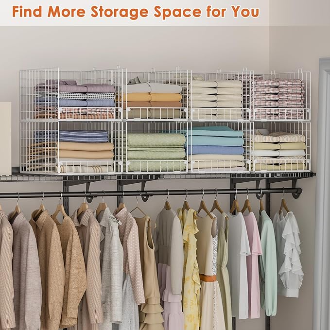 5-Tier Stackable Closet Storage Shelves, Closet Organizers and Storage Basket, Foldable & Stackable Closet Organizers for Closet System, Space-Saving Closet Shelf for Home ,White(Patent No. 30022416)