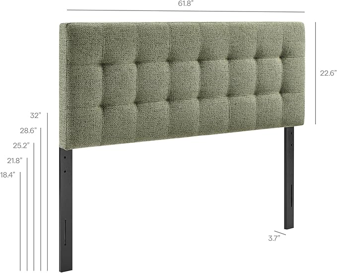 Modway Lily Queen Size Headboard with Biscuit Tufting in Leaf - Fabric Upholstery with Padded Design and 5 Height-Adjustable Mounts