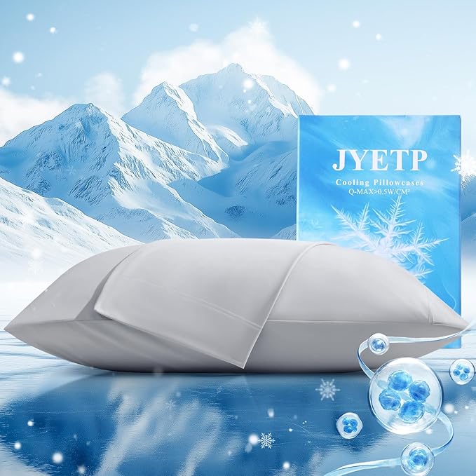 Cooling Pillow Cases 2 Pack Queen Size Cooling Pillowcases for Hot Sleeper Q-Max>0.5, Hydrates Skin & Hair, Reduces Wrinkles & Frizz, Soft Smooth Silky Pillowcases Envelope Set of 2, Grey