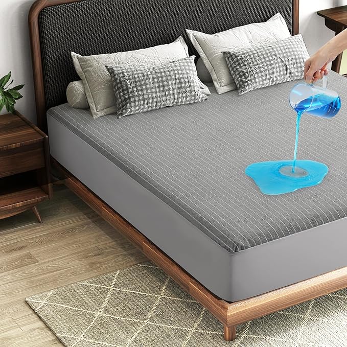 TASTELIFE Full Size Mattress Cover, Soft Breathable Mattress Pad Cover, Noiseless Bed Cover - Stretch to 18" Fitted Deep Pocket Mattress Protection (Full, Gray Stripe)