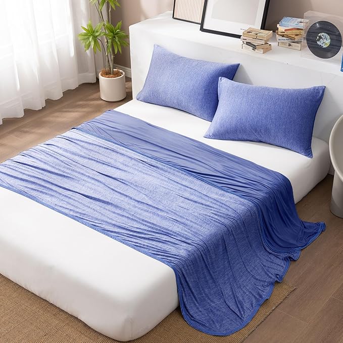 HOMFINE Cooling Pillowcases Standard Size - Double Side Q-Max 0.439 Cooling Fiber for Pillow Protector, Breathable Cold Pillow Cover for Hot Sleeper Night Sweat, Zipper, 2 Pack (20"x26", Dark Blue)