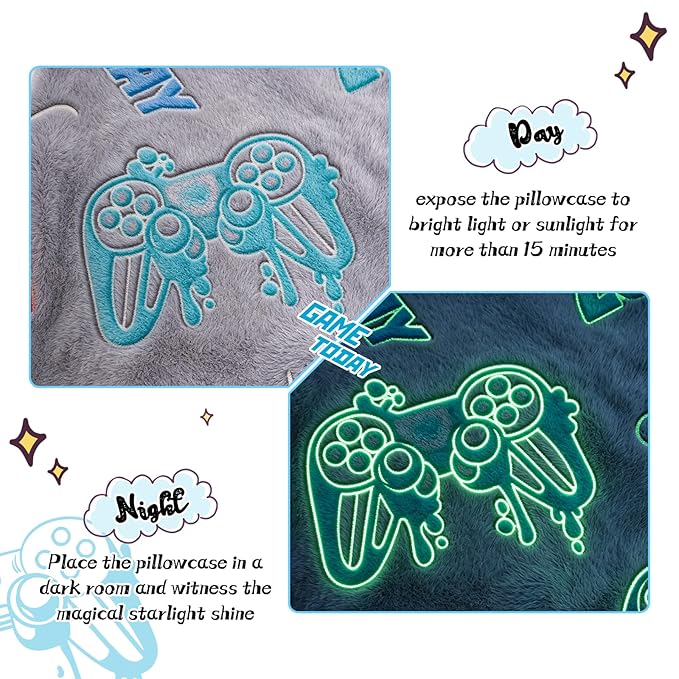 Cloele Body Pillow Cover Glow in The Dark Long Pillow Cases Full Length Pillow Case - 21x54 inches Grey Game Controller Ultra Soft Body Pillowcase for Kids Boys Decorative Body Pillow Pillowcases