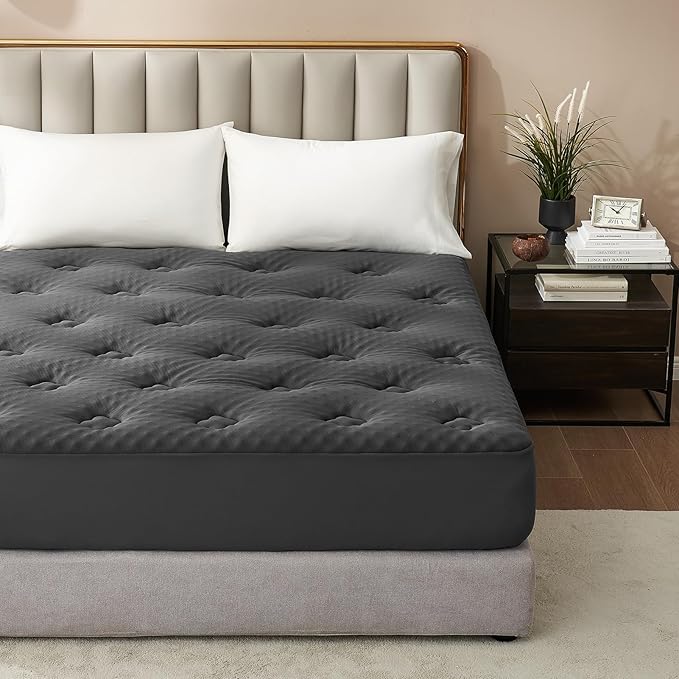 Hansleep RV Short Queen Mattress Pad Topper Memorry Foam, Camping Queen Foam Mattress Topper Viscose Derived from Bamboo, RV Mattress Pad Cover for Back Pain Relief, 60" x 75", Charcoal Grey