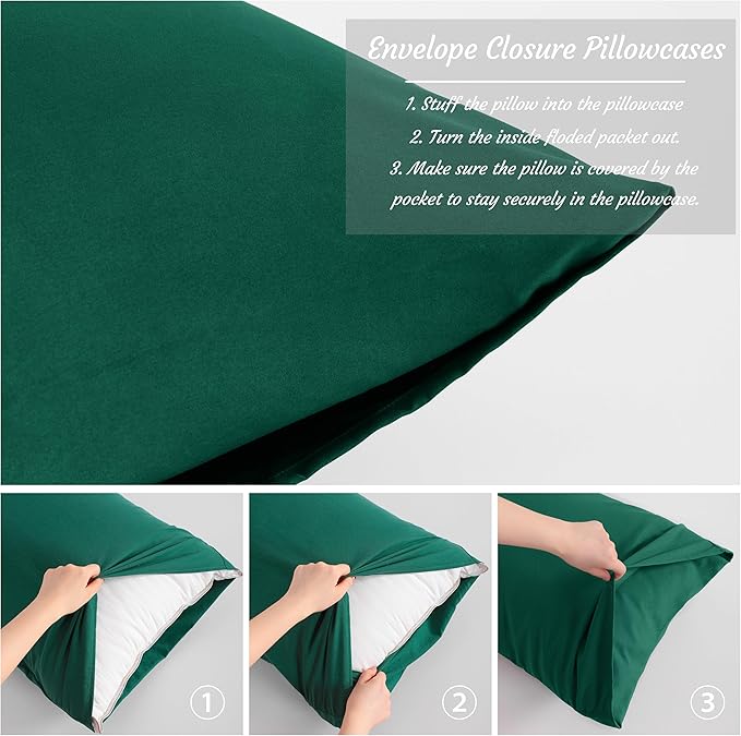 NTBAY Body Pillow Cases Set of 2, 2 Pack Brushed Microfiber 20x54 Pillow Cases, Soft, Wrinkle, Fade, Stain Resistant Dark Green Pillow Cases with Envelope Closure, 20x54 Inches, Dark Green