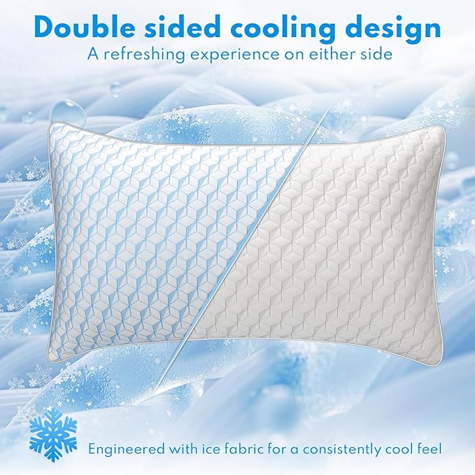 Bed Pillows Queen Size for Sleeping - Breathable Cooling Down Alternative Soft Pillows Set of 2 for Side, Back, and Stomach Sleepers - Hotel Quality Fluffy Microfiber Fill Skin-Friendly