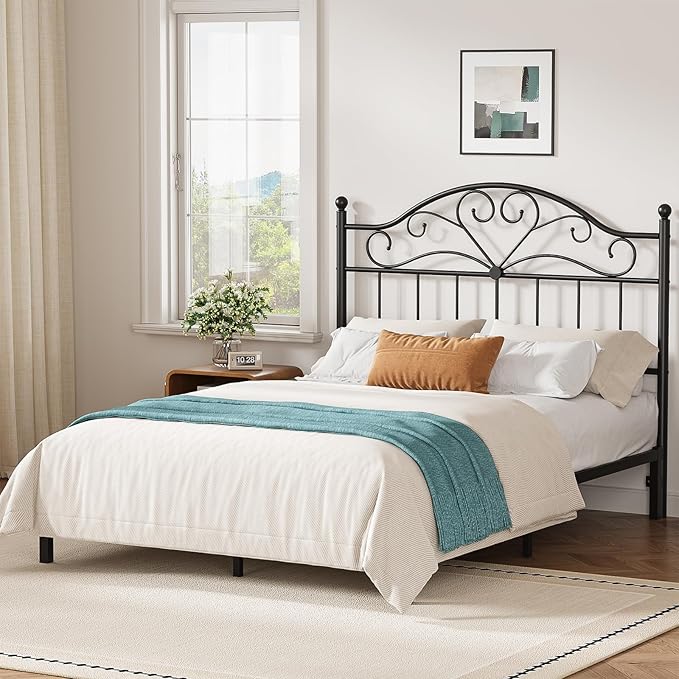Merronix Vintage Headboard for Full Size Bed Frame, Metal Headboard Only Full Size Freestanding Headboard with Universal Adapters, Height Adjustable, Easy Assembly, Black