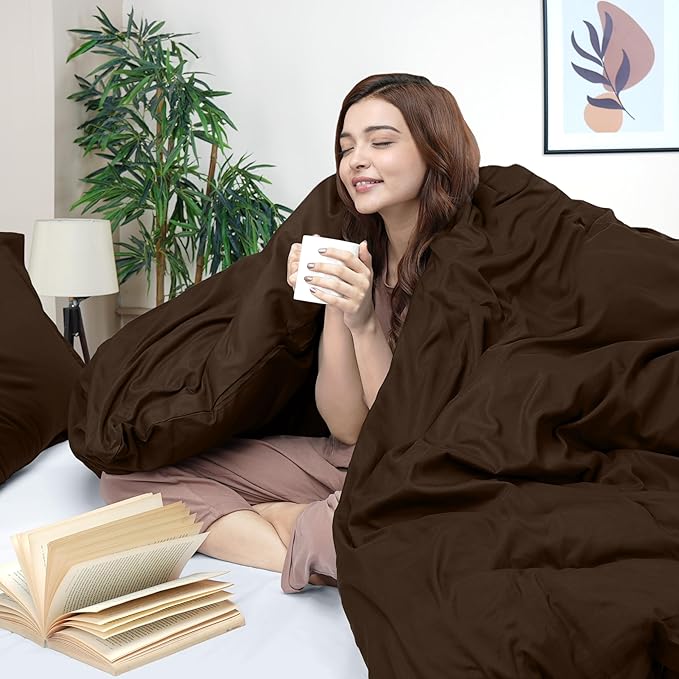 Utopia Bedding Duvet Cover Queen Size - 3 Piece with Zipper Closure - 1 Comforter Cover 90X90 Inches & 2 Pillow Shams 20X26 Inches (Brown) Comforter Not Included