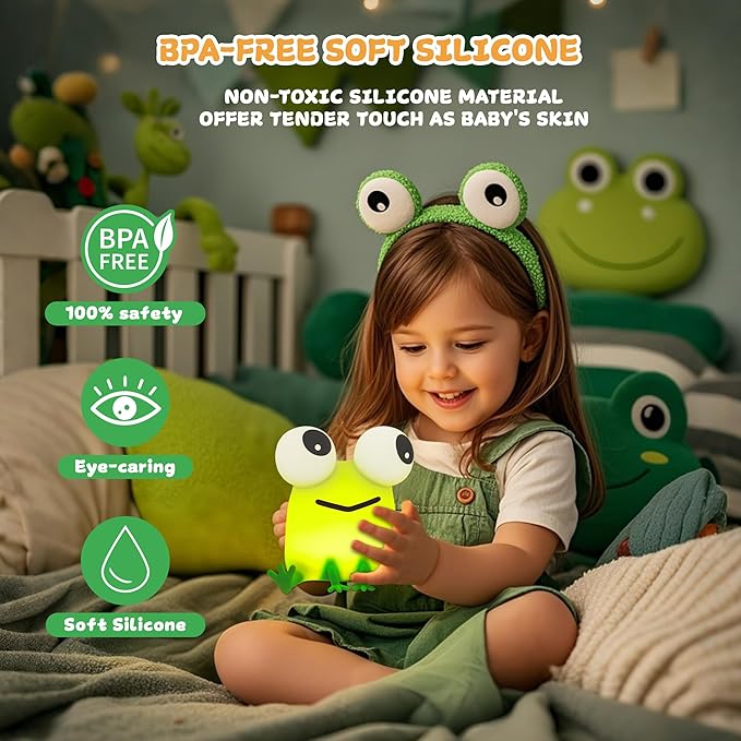 FAMIDUO Cute Frog Night Light, LED Silicone Squishy Novelty Animal Lamp,3 Levels Dimmable/Timer Nursery Nightlight for Kids, Rechargeable Touch Bedside Lamp, Bedroom/Dorm Decor, Baby Boys Girls Gifts
