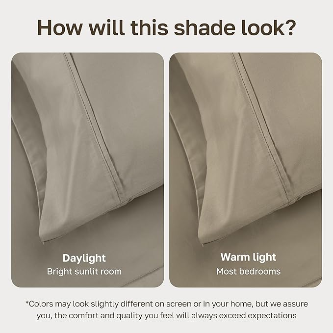 California Design Den King Size Pillowcase Set - 400 Thread Count, 100% Cotton Sateen, Set of 2 Pillow Covers, Soft and Breathable - Taupe