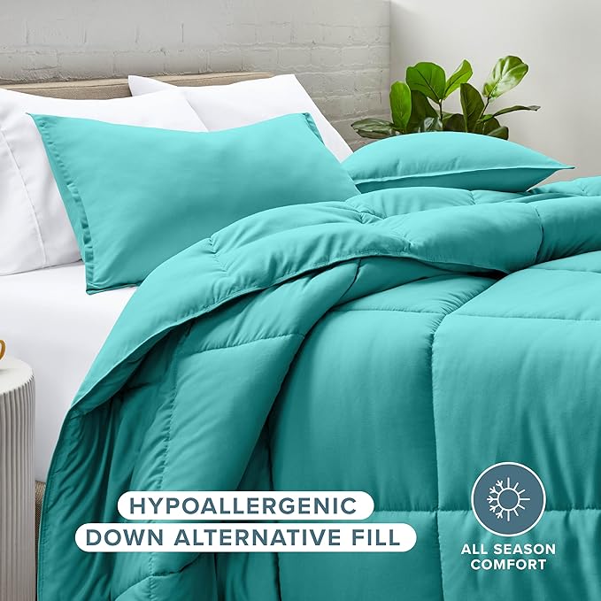 Bare Home Comforter Set - Queen Size - Ultra-Soft - Goose Down Alternative - Premium 1800 Series - All Season Warmth (Queen, Turquoise)