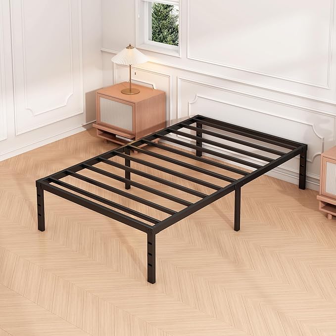 Hafenpo 12 Inch Twin Bed Frame - Sturdy Metal Platform Twin Size, No Box Spring Needed, Heavy Duty, Easy Assembly, Strong Bearing Capacity, Under Bed Storage, Black