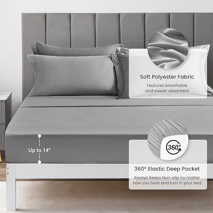 Love's cabin King Size Comforter Set Grey, 7 Pieces King Bed in a Bag, All Season Bedding Sets with 1 Comforter, 1 Flat Sheet, 1 Fitted Sheet, 2 Pillowcase and 2 Pillow Sham | Soft, Breathable, Lightweight, Comfortable