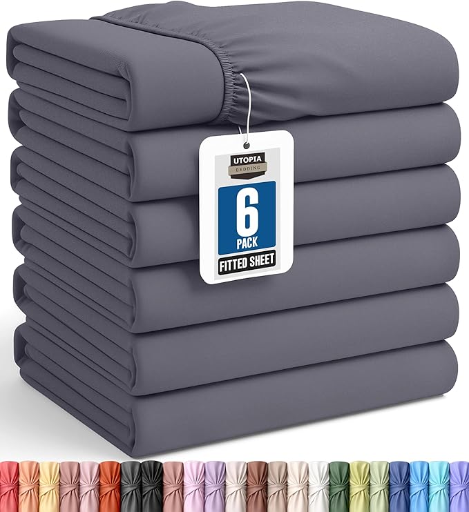 Utopia Bedding Queen Fitted Sheets - Bulk Pack of 6 Bottom Sheets - Soft Brushed Microfiber - Deep Pockets - Shrinkage & Fade Resistant - Easy Care (Grey)