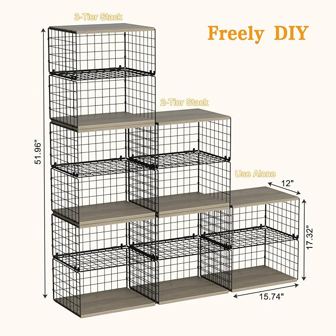 2 Pack Extra-Long, Low-Profile Closet Organizers and Storage with Wood Top, 4 Tier Stackable Closet Shelf Organizer, Space-Saving Clothes Storage Bin for Wardrobe & Small Spaces, Sturdy (Black)