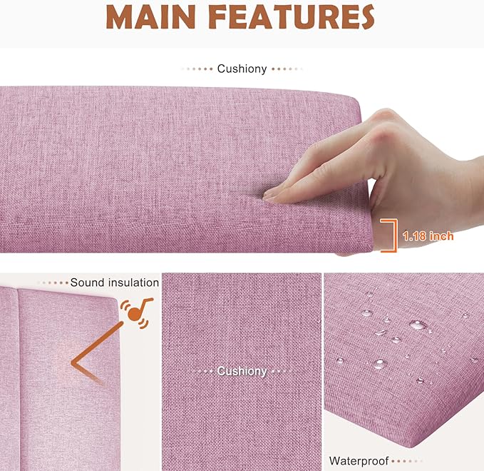 IFNOW Upholstered Wall Mounted Headboard, 3D Soundproof Wall Panels Peel and Stick for Queen Size, Reusable and Removable Tufted Bed Headboard in Light Pink (9 Panels, 10" x 24")