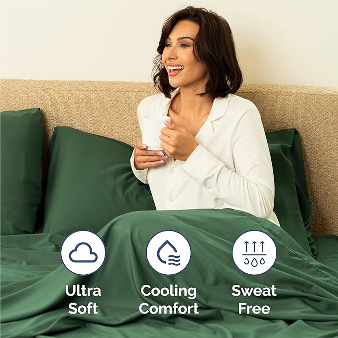 King 6 Piece Sheet Set - Comfy, Breathable & Cooling - Hotel Luxury Bedding for Women, Men, Kids, Teens and Children - 1 Flat & 1 Fitted Sheet & 4 Pillowcases w/ Deep Pockets - Wrinkle Free - Emerald
