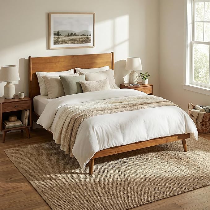 Merax King Size Solid Wood Platform Bed, Mid-Century Modern Bed Frame with Splayed Legs, 600 lbs Weight Capacity, No Box Spring Needed, Natural