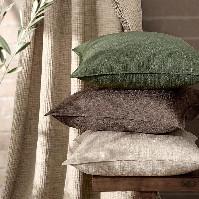 MIULEE Pack of 2 Thick Textured Couch Throw Pillow Covers, Natural Beige Decorative Pillow Covers 22x22, Neutral Linen Cushion Cases for Sofa Bed Living Room Modern Farmhouse Home Decor, No Filling