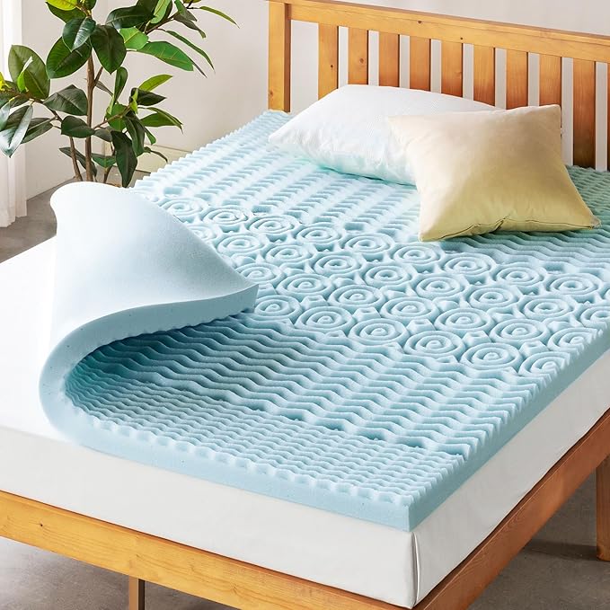 Mellow 3 Inch 5-Zone Memory Foam Mattress Topper, Cooling Gel Infusion, Dorm Essentials, Queen Blue
