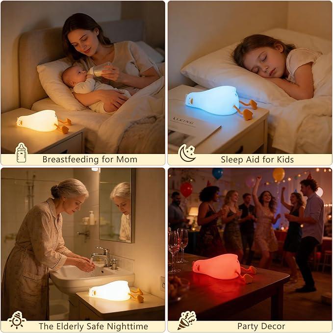 FAMIDUO Squishy Lying Flat Duck Night Light, App & Touch Control Color Changing Silicone Duck Lamp with Blind Box, Rechargeable Cute Nursery Night Light,Dimmable Bedside Light with Timer for Baby Kids
