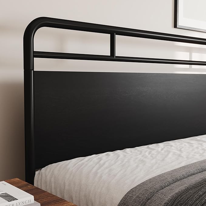 Allewie King Size Platform Bed Frame with Wooden Headboard and Footboard, Heavy Duty 13 Metal Slats Support, Under-Bed Storage, No Box Spring Needed, Noise Free, Easy Assembly, Black Oak