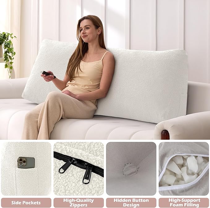 Headboard Pillow King, Triangle Bed Wedge Pillow for Headboard, Backrest Pillow for Sitting up, Reading, Working, Headboard Daybed Pillow with Removable Cover for Bed, Dorm Sofa, Beige