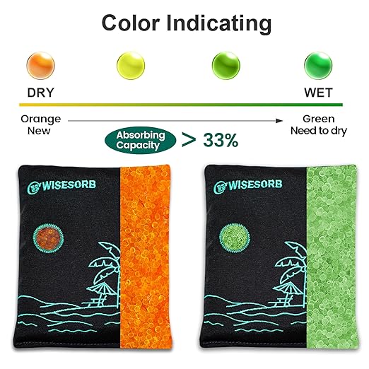 Wisesorb 4 x 500 Gram Rechargeable Silica Gel Desiccant Packs, Microwave Reactivated Moisture Absorbers, Color Indicating Reusable Dehumidifier for Car, Closet, Basement, Garage