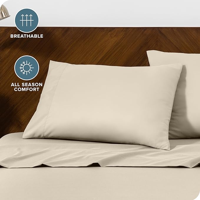 Bare Home Microfiber Pillow Cases - Queen Size Set of 2 - Cooling Pillowcases - Double Brushed - Easy Care - Envelope Closure (Queen Pillowcase Set of 2, Sand)