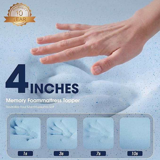 VALUXE 4 Inch Gel Memory Foam Mattress Topper California King size High Density Cooling Pad Pressure Relief Bed Topper (with Removable & Washable Bamboo Cover)