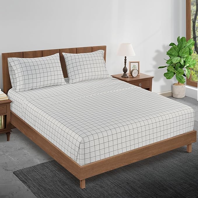LANE LINEN 100% Cotton 450 Thread Count Split King Sheet Set for Adjustable Beds, Sateen Weave Hotel Quality, Fully Elasticized Oeko Tex Certified Sustainably Produced Machine Washable - Window Pane