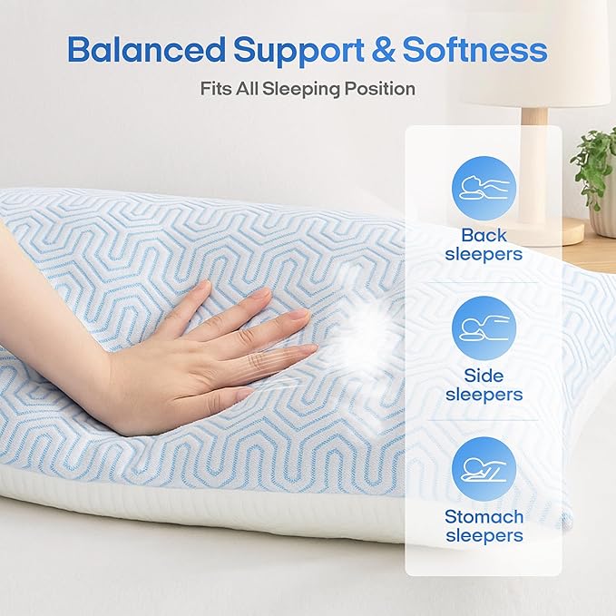 puredown® Cooling Goose Feather Down Pillow, Set of 1, Standard Size Bed Pillow Insert with Soft Cooling Pillowcase for Cool Sleep