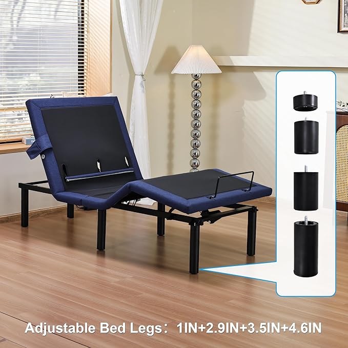 Fromann Adjustable Twin XL Bed Base Frame with Head and Foot Lift, Lumbar Support, Massage, Under-Bed Lights,Left Right USB+C, Memory Positions, Zero Gravity