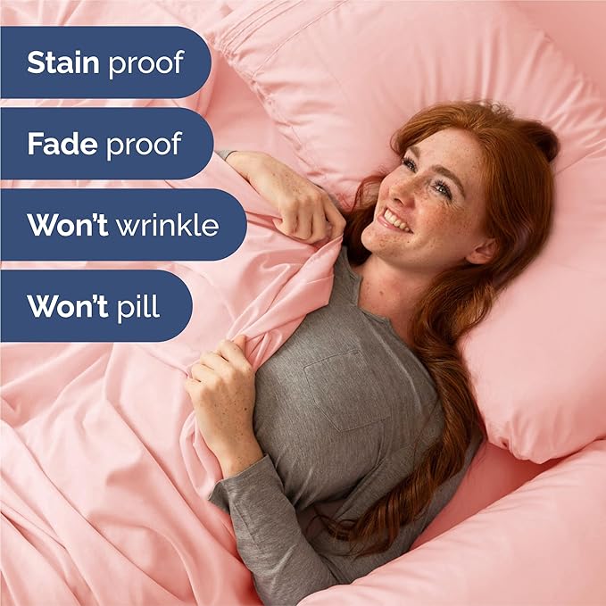 King Size 4 Piece Sheet Set - Comfy Breathable & Cooling Sheets - Hotel Luxury Bed Sheets for Women & Men - Deep Pockets, Easy-Fit, Extra Soft & Wrinkle Free Sheets - Baby Pink Oeko-Tex Bed Sheet Set